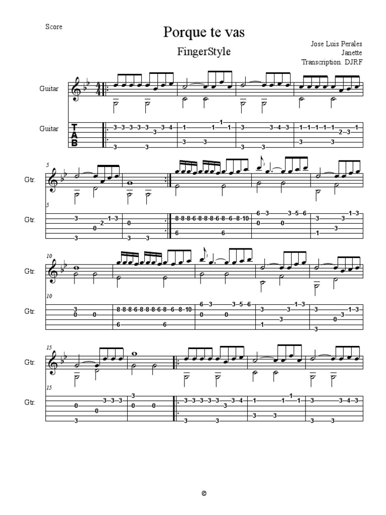 Porque Te Vas Fingerstyle Janette Divertissement General