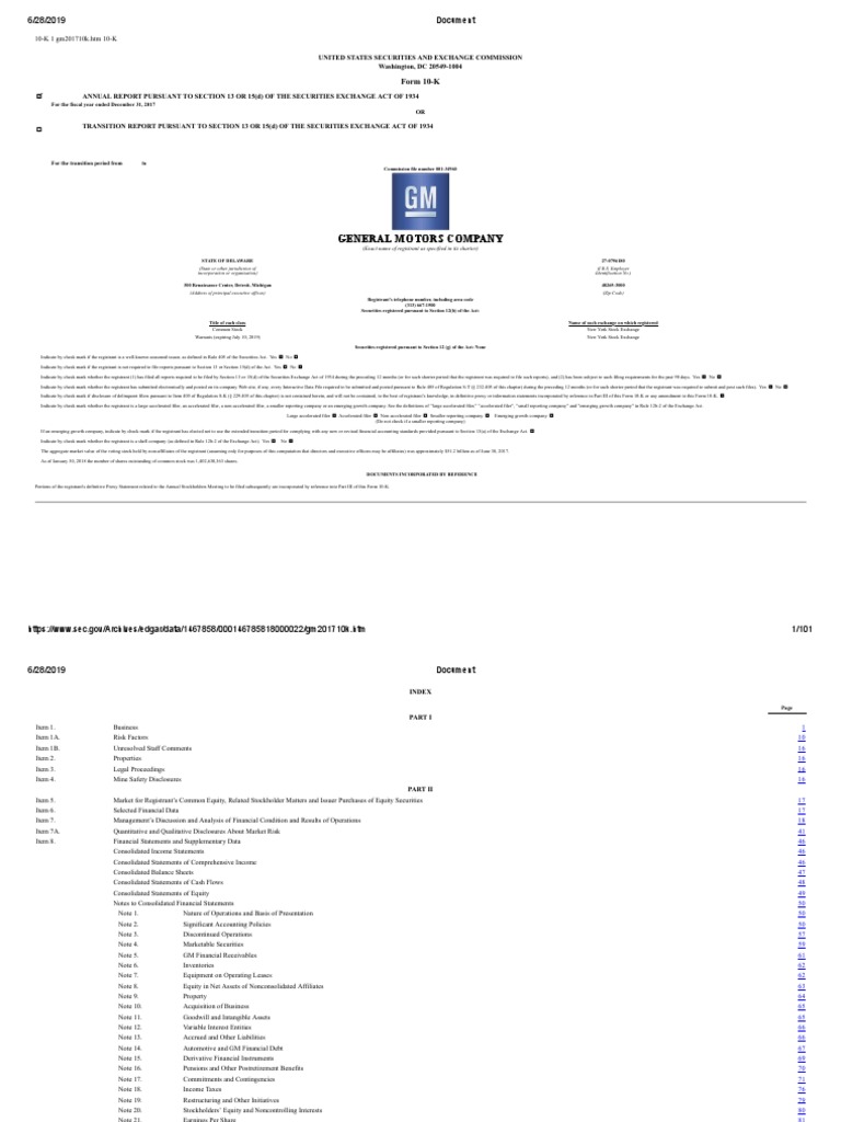 General Motors Company: United States Securities and Exchange ...