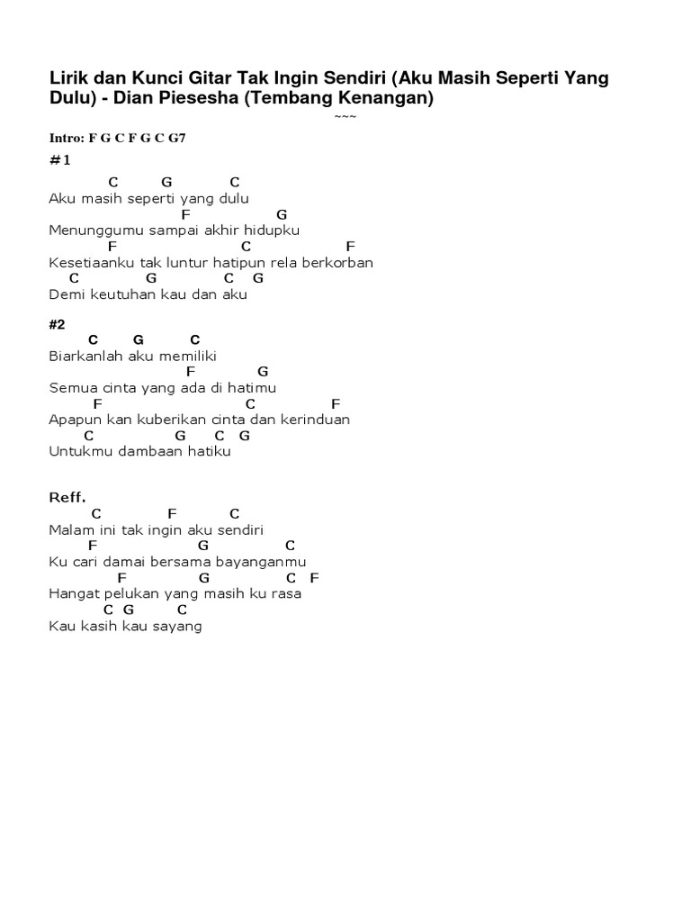 Lirik Dan Kunci Gitar Tak Ingin Sendiri Pdf