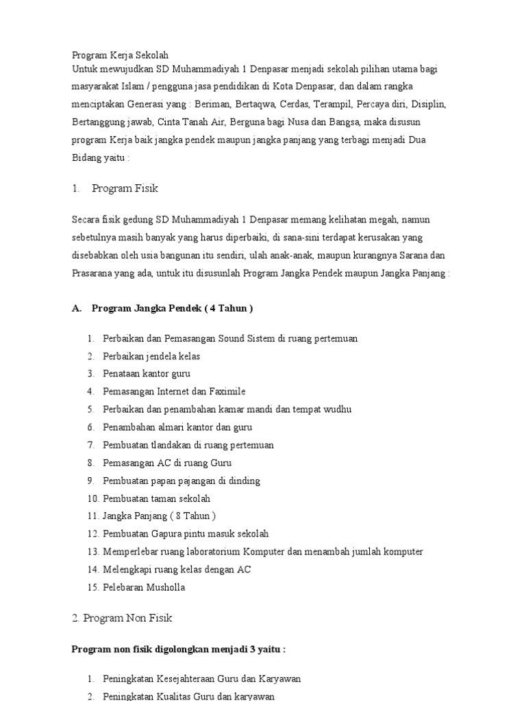 Contoh Program Kerja Sekolah Pdf