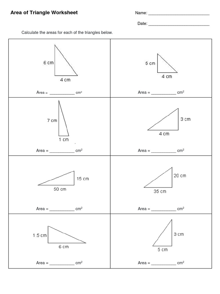 Geometry Areas of Triangles Worksheet PDF