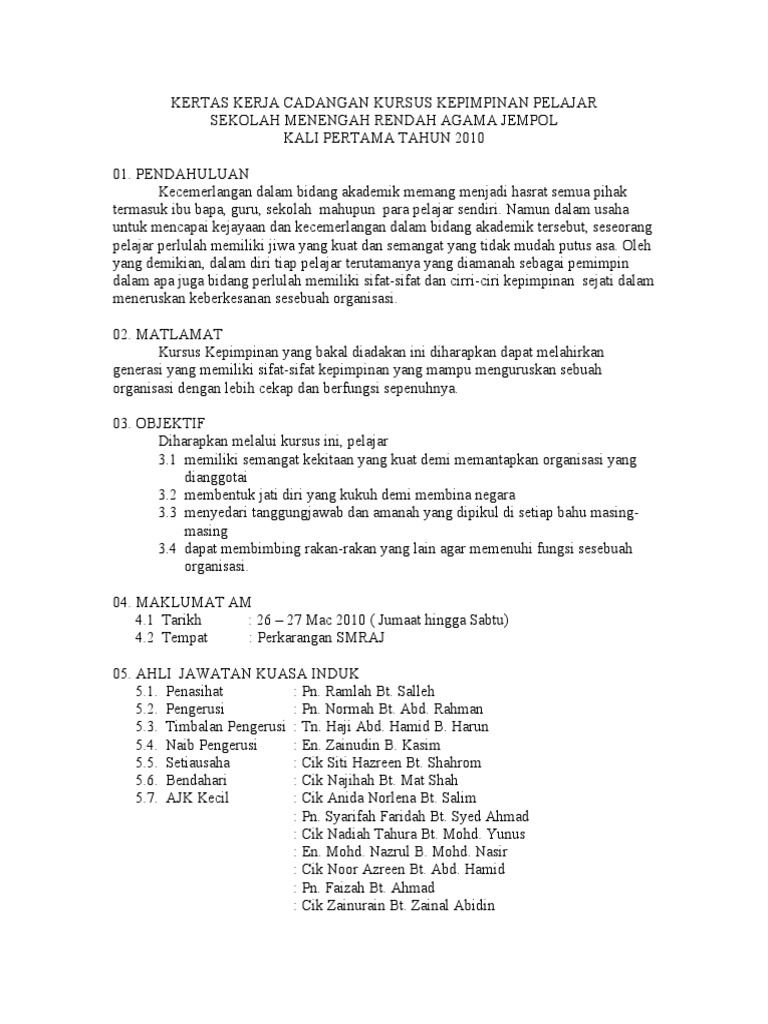 Kertas Kerja Kepimpinan Pelajar 01 Pdf