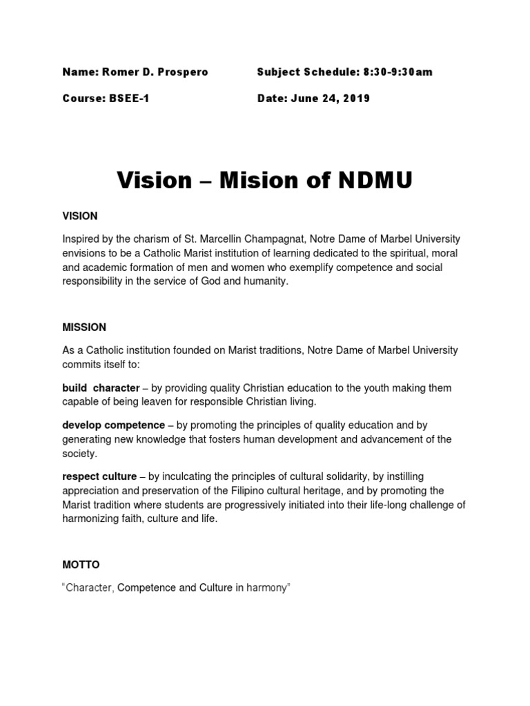 Vission Mission of Ndmu | PDF
