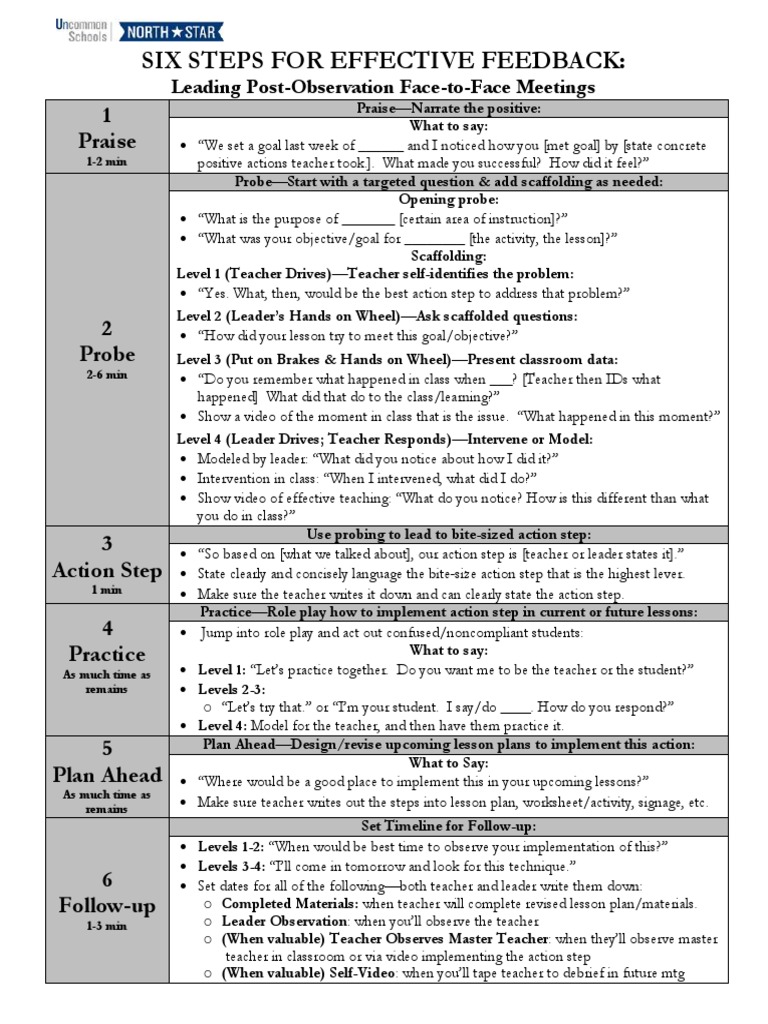 Six Steps For Effective Feedback:: 1 Praise | PDF | Educational ...