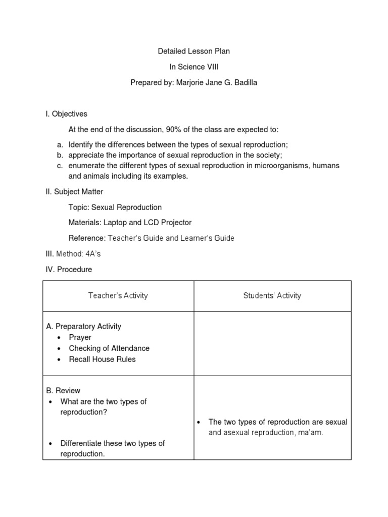 Lesson Plan For Demo | PDF | Sexual Reproduction | Reproduction