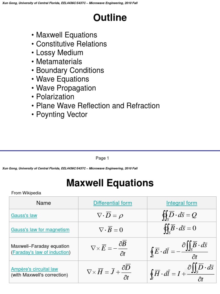 Lecture 1 - Plane Wave | PDF | Maxwell's Equations | Permittivity