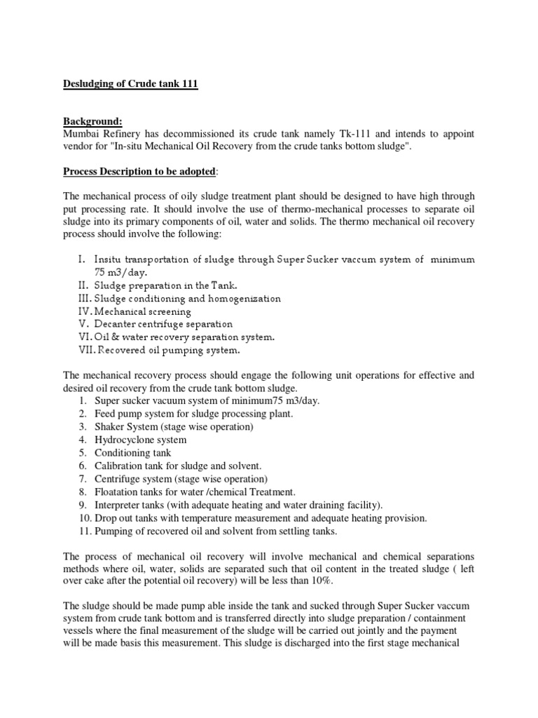 Desludging Process for Crude Tank 111 | PDF | Arbitral Tribunal | Petroleum
