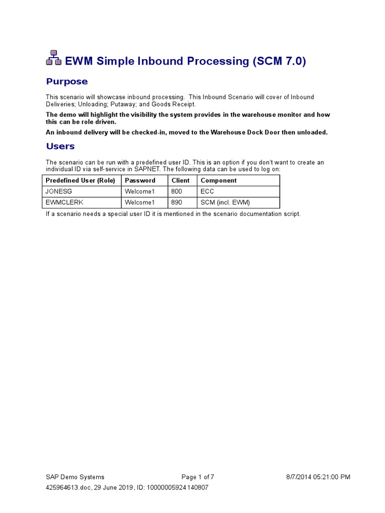 EWM Inbound Processing Workflow Guide | PDF | Warehouse | Error ...