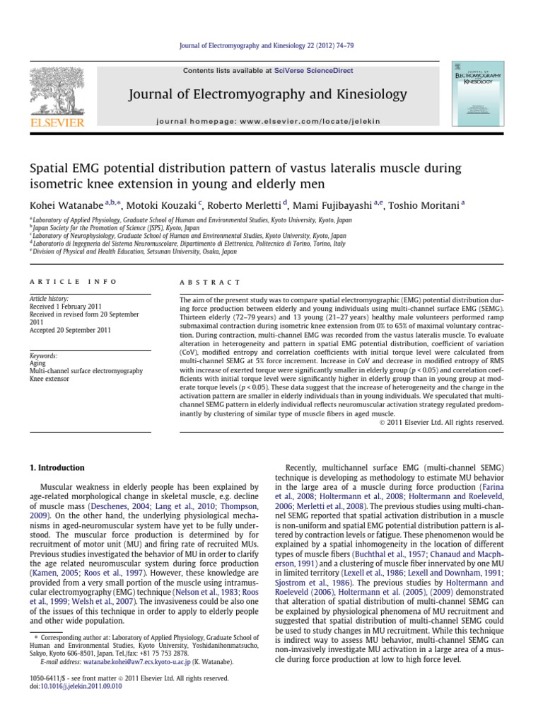 Journal of Electromyography and Kinesiology PDF Electromyography