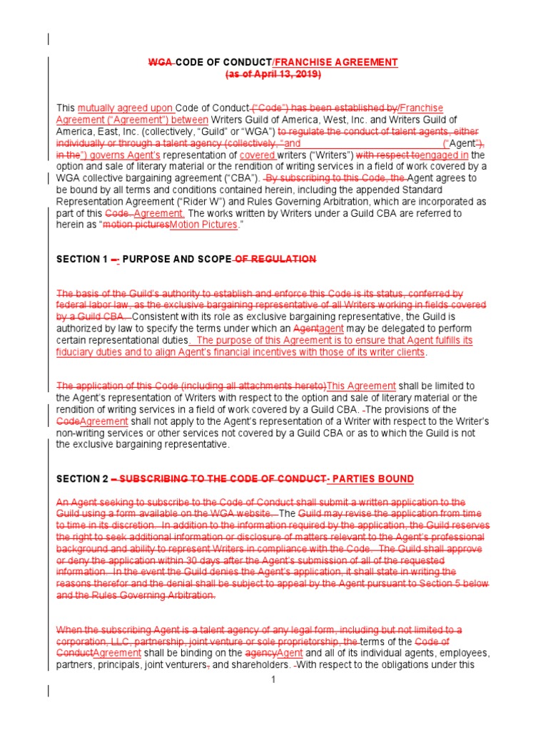 WGA Code of Conduct for Talent Agents | PDF | Law Of Agency | Arbitration