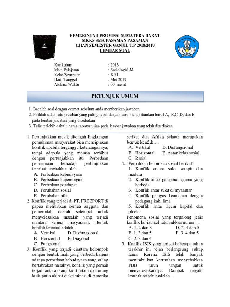 Soal Sosiologi Kelas Xi Lm 2019