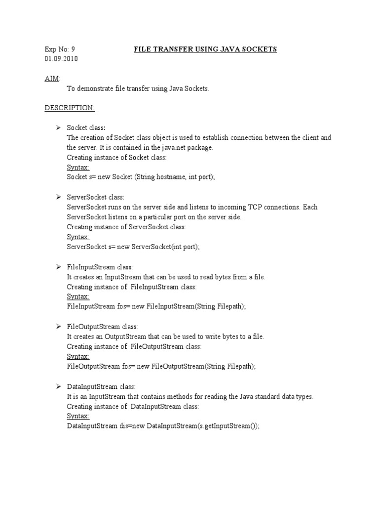 File Transfer Using Java Sockets | PDF | Network Socket | Port ...