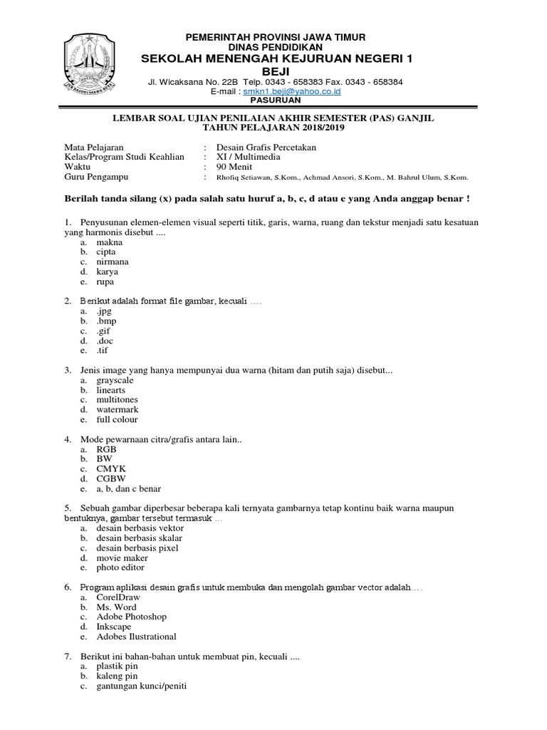 Contoh Soal  Desain  Grafis  Percetakan  Kelas  11  Semester  2 