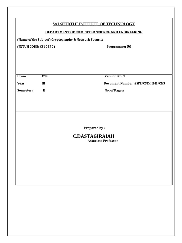 CNS - Notes | PDF | Cryptography | Cipher
