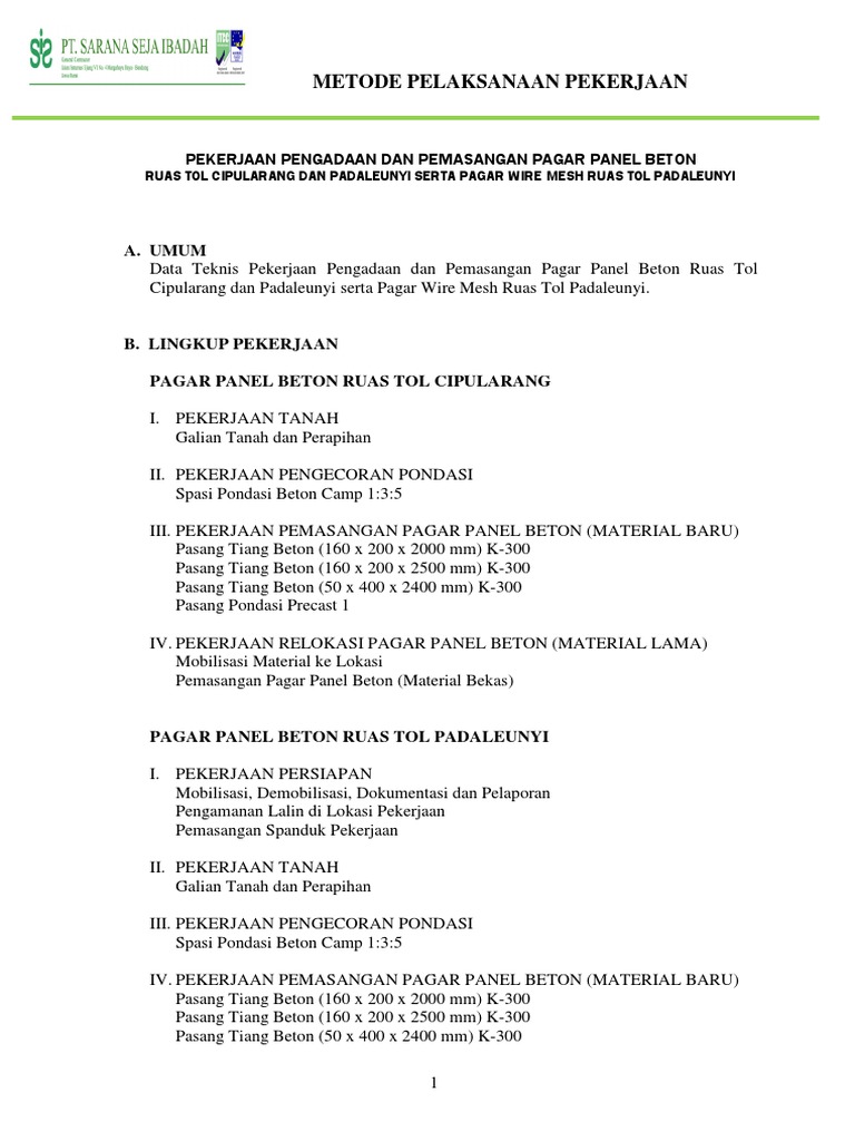 Metode Pemasangan Pagar Panel Beton | PDF