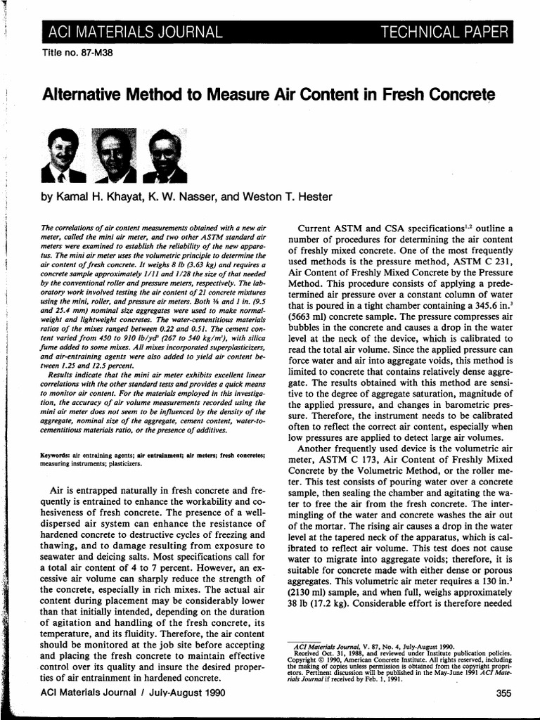 Alternative Method To Measure Air Content in Fresh Aci Materials