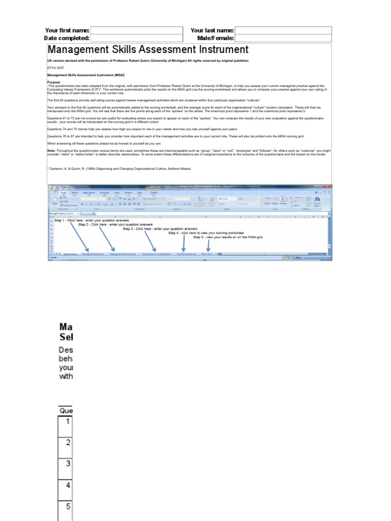 Management Skills Assessment Instrument Your First Name Your Last