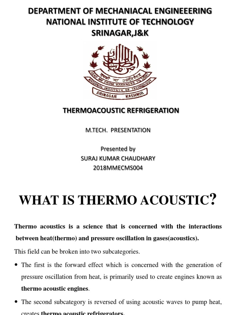 Final PPT Major Thermoacoustic Refrigeration PDF Heat Chemical