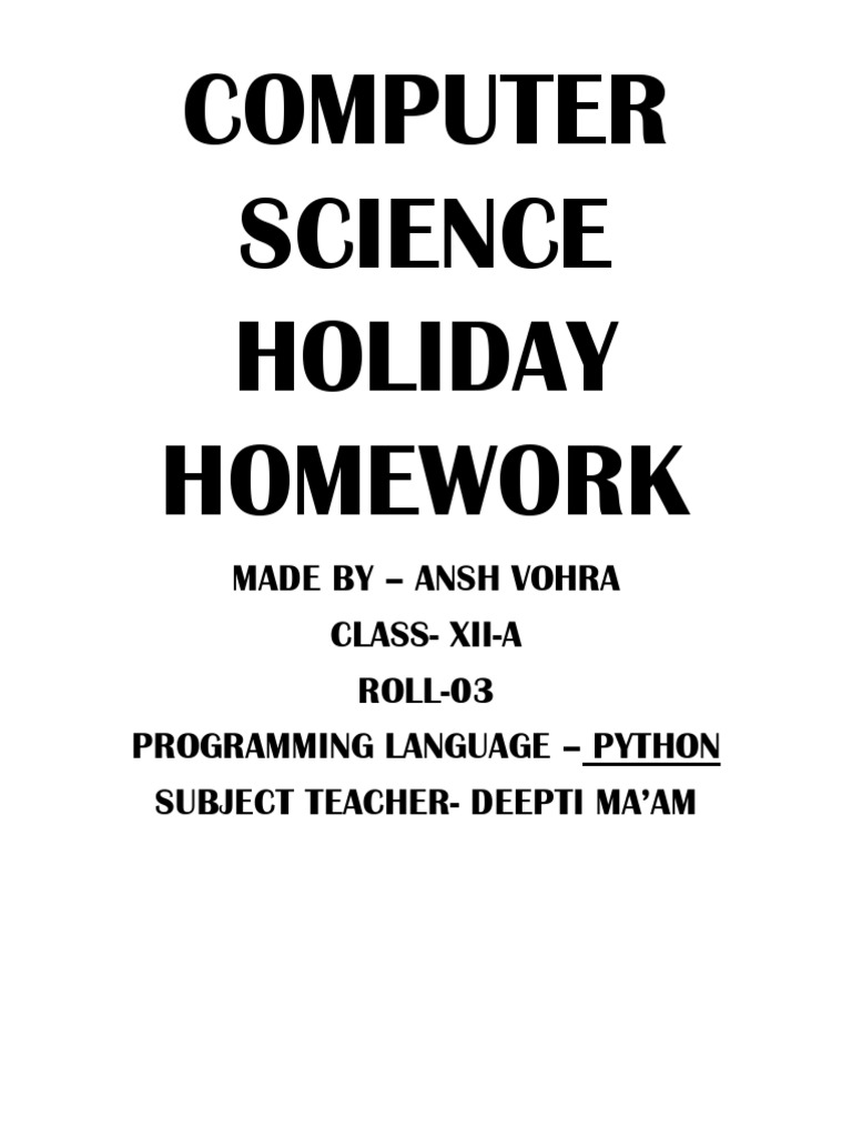 Computer Science Holiday Homework String Computer Science Python Programming Language