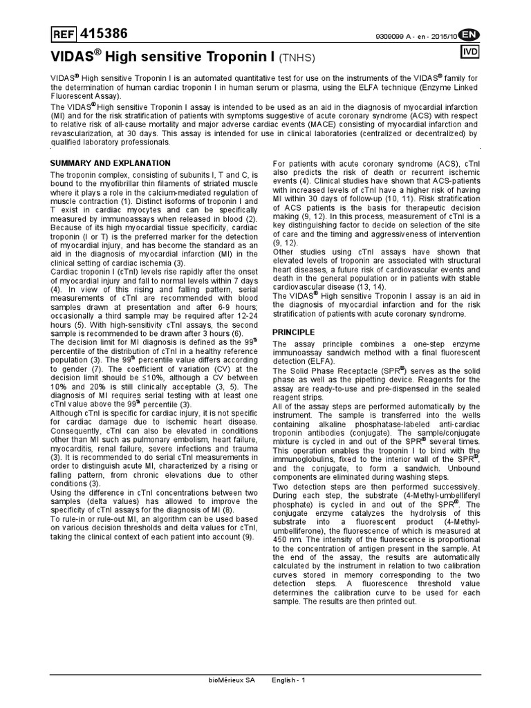 Vidas Troponin High Sensitive Ref#415386 PDF | PDF | Sensitivity And ...