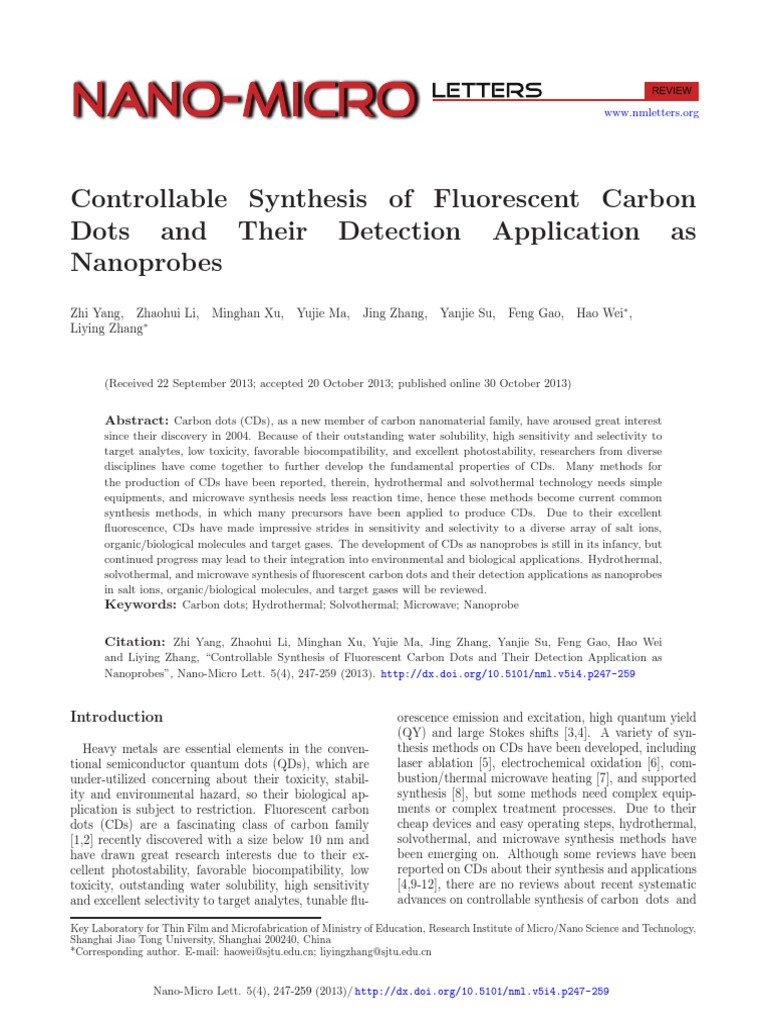 Controllable Synthesis of Fluorescent Carbon Dots and Their Detection ...