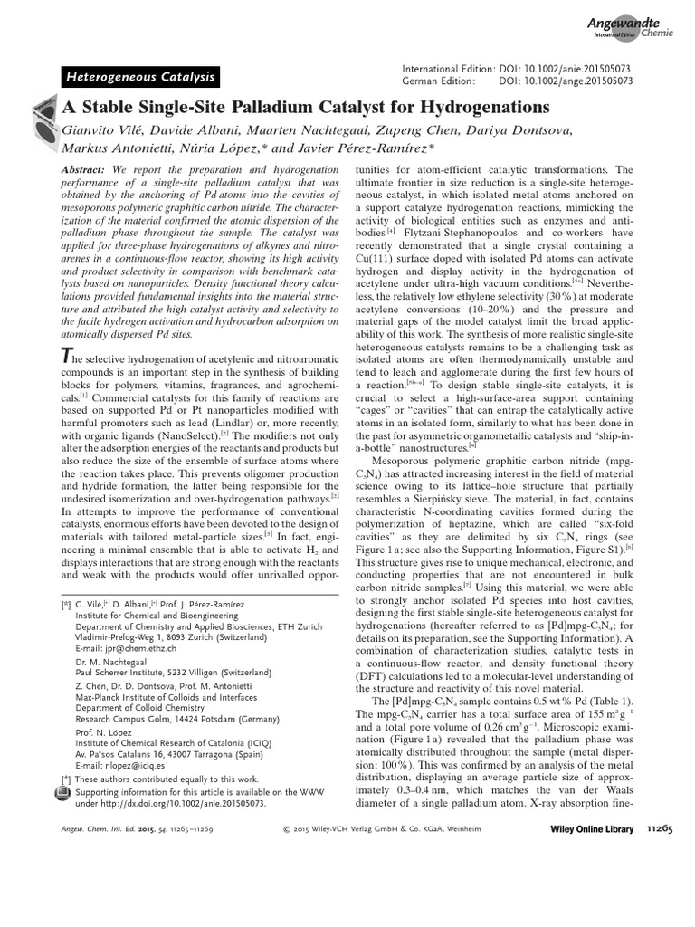 Stable Single-Site Pd Catalyst for Hydrogenation | PDF | Palladium ...
