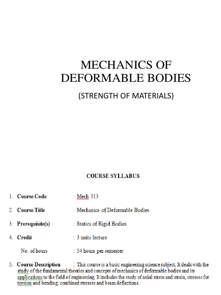 Mechanics of Deformable Bodies Explained | PDF