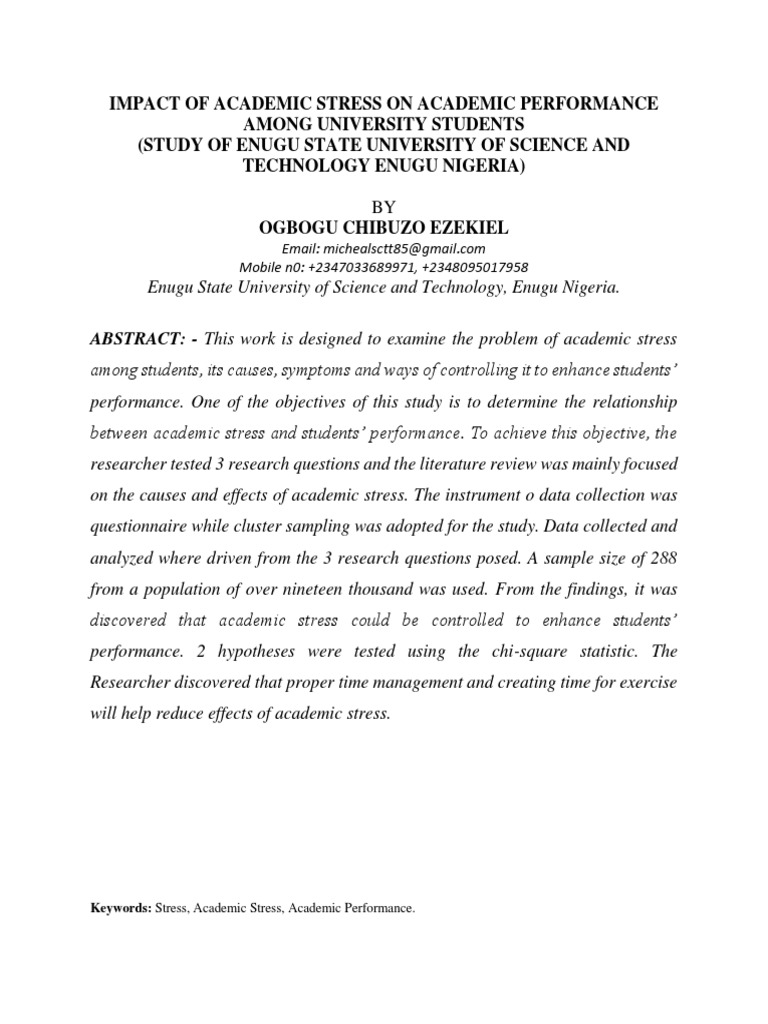 Academic Stress and Student Performance | PDF | Stress (Biology ...
