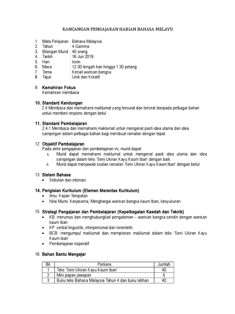 RPH Bahasa Melayu Tahun 4  PDF