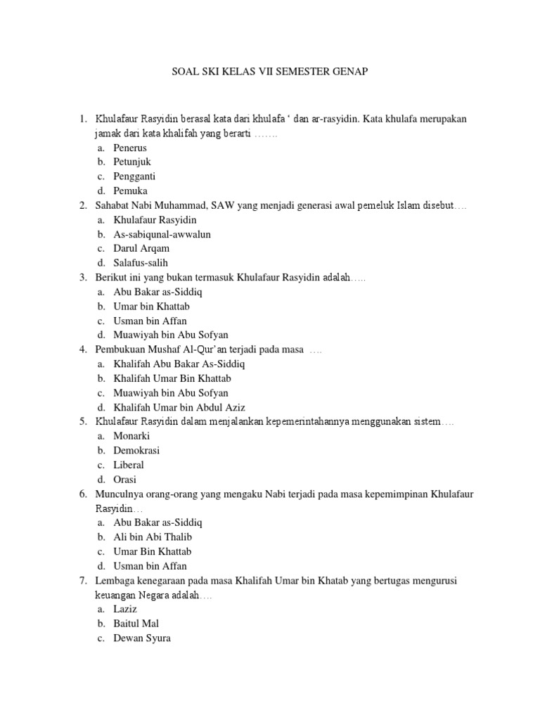 Soal Ski Kelas Vii Semester Dua Jadi