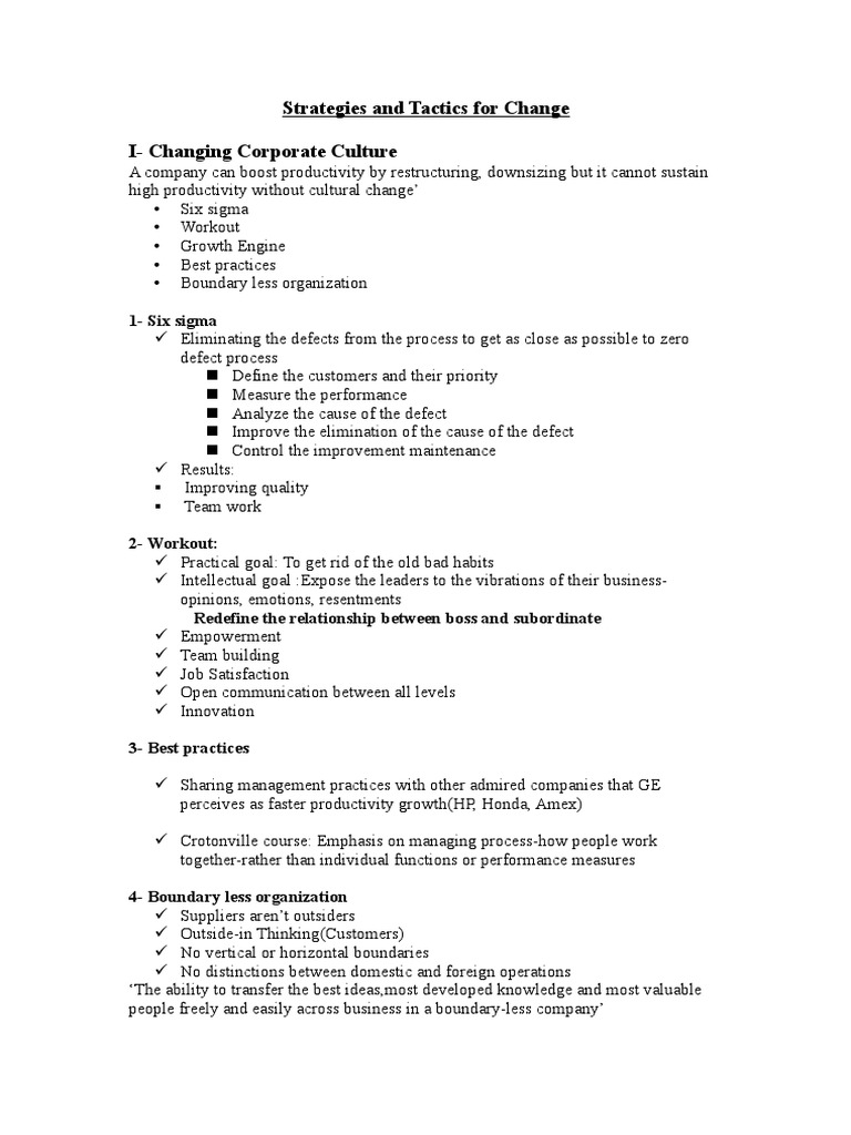 Corporate Culture Change Strategies | PDF | Six Sigma | Organizational ...