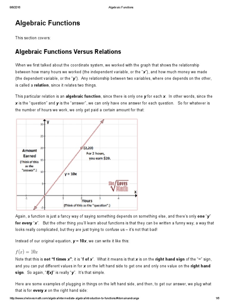 Algebraic Functions | PDF | Variable (Mathematics) | Function (Mathematics)