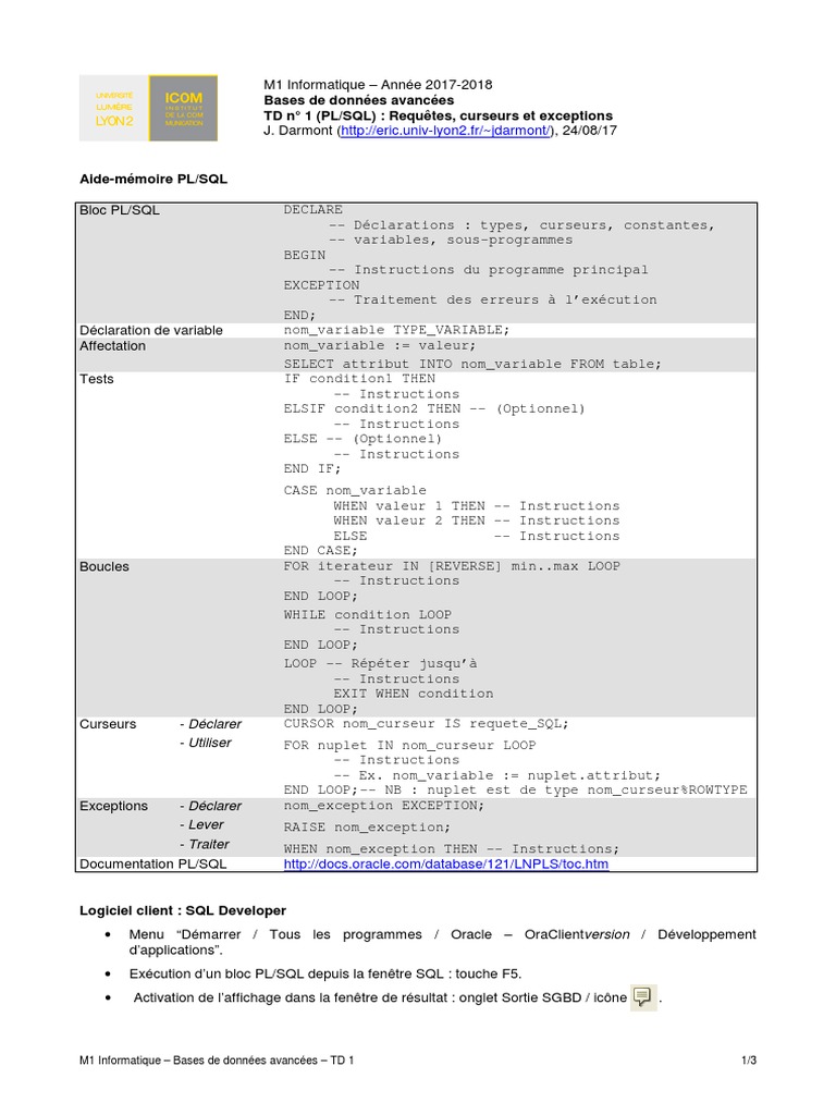 PL/SQL : Requêtes et Curseurs Avancés | PDF | PL/SQL | SQL