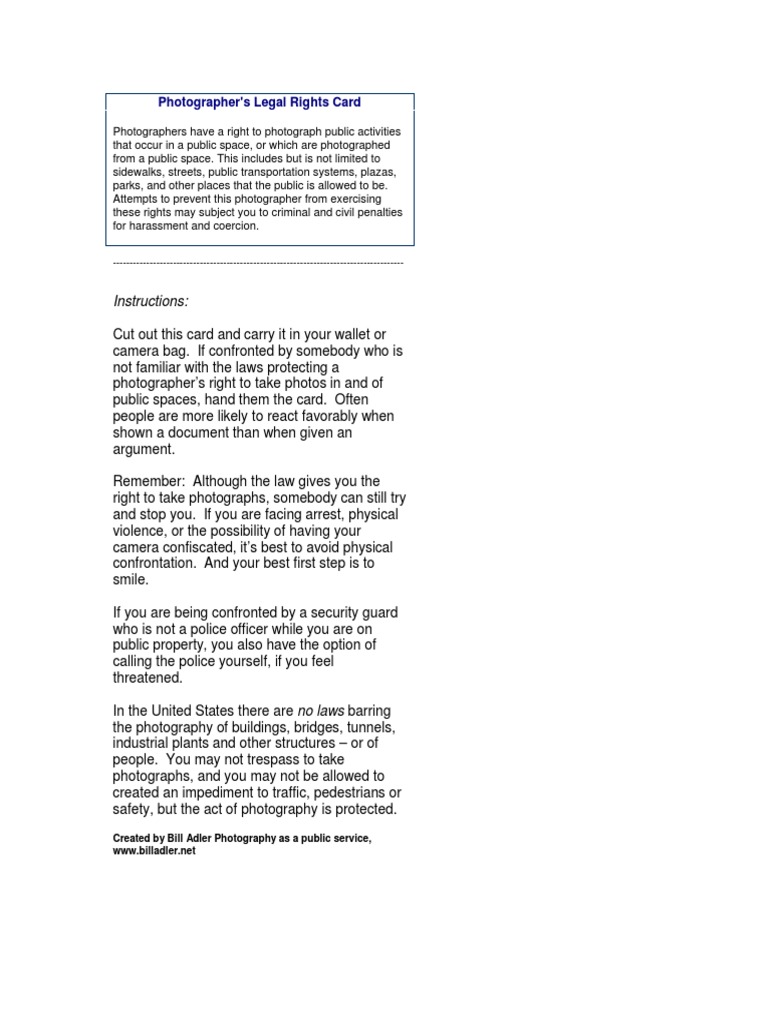 Photographer's Legal Rights Card | PDF
