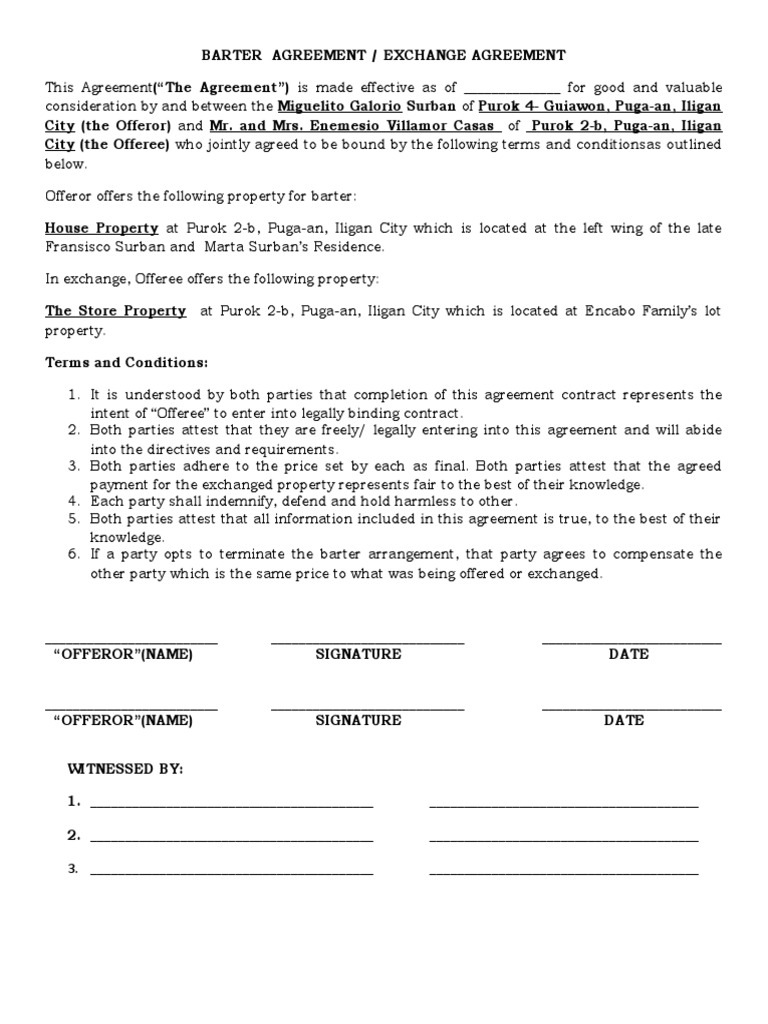 Barter Contract Template