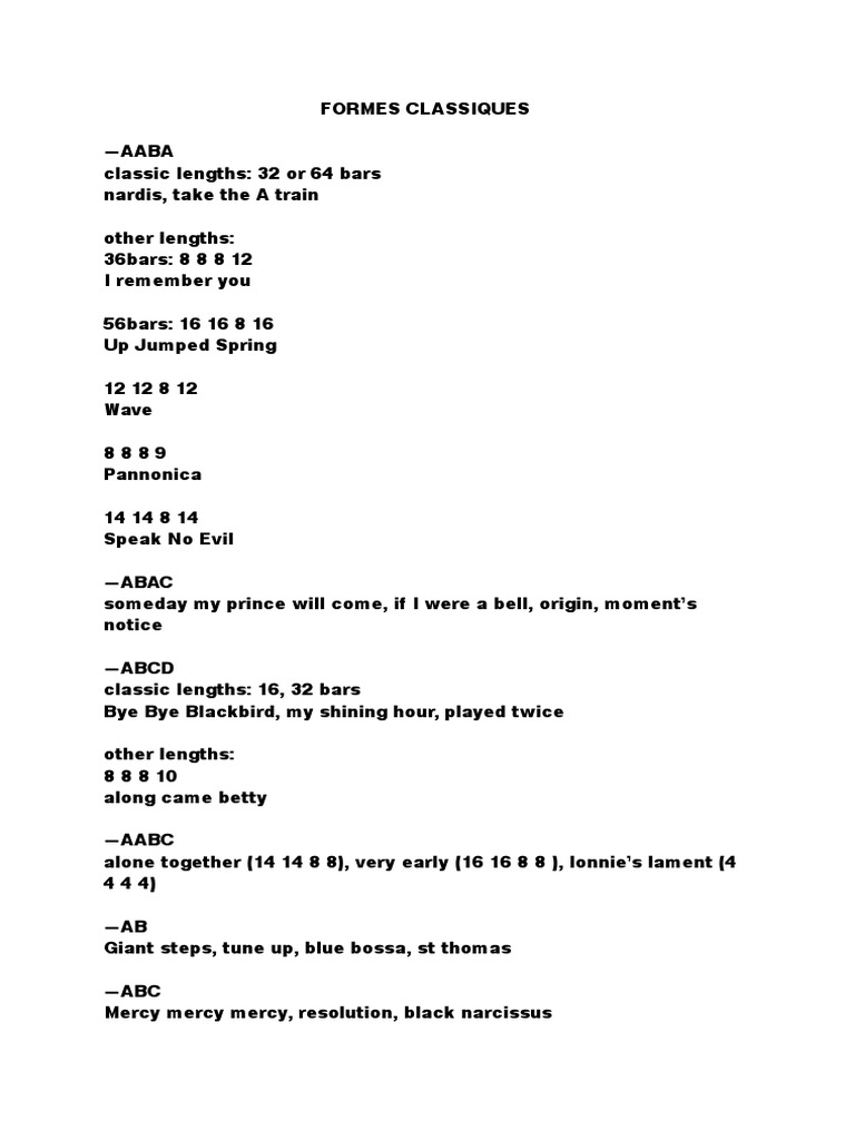 Jazz Form Structures and Lengths | PDF