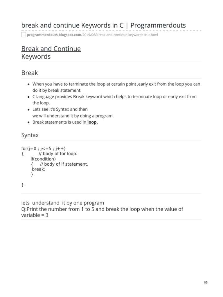Break and Continue | PDF | Control Flow | Software Development
