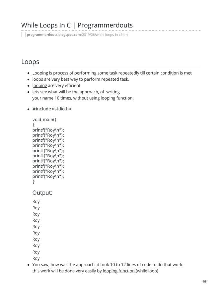 While Loops in C - Programmerdouts: Output | PDF | Control Flow | Array ...