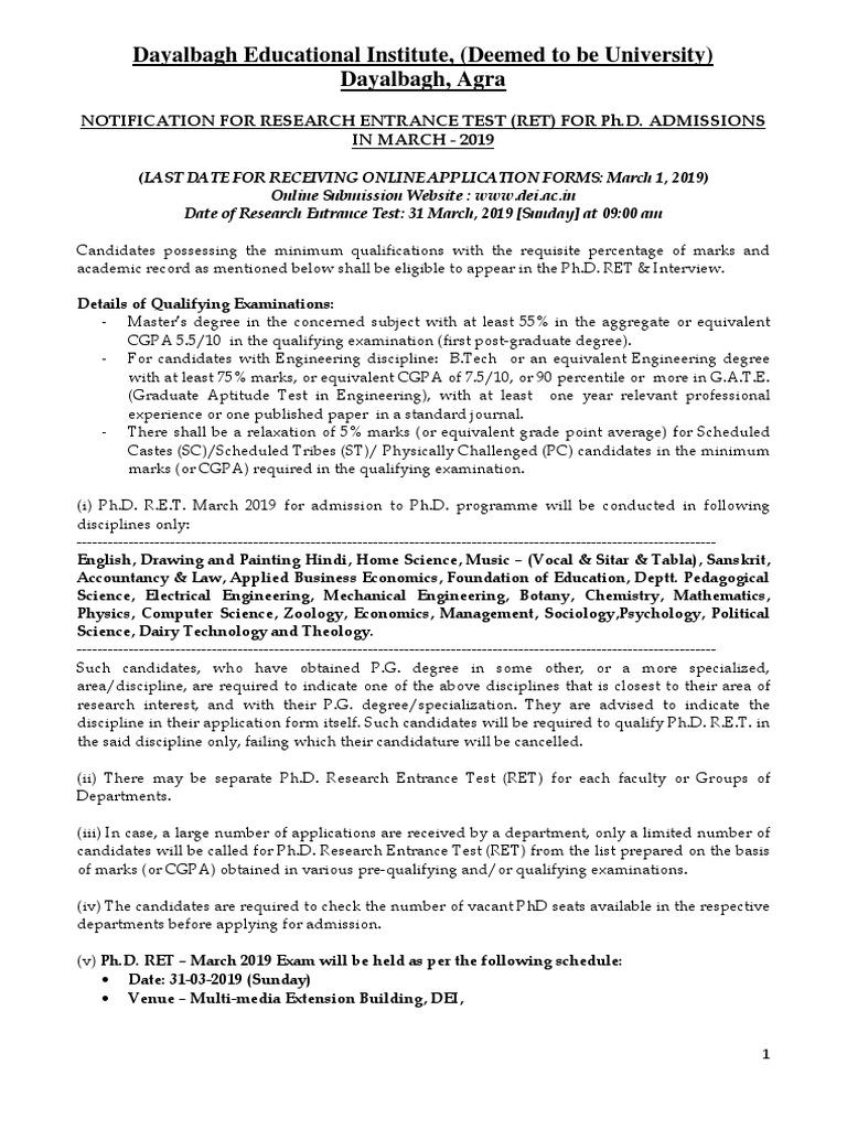 PHD Notification March 2019 | PDF | Doctor Of Philosophy | Postgraduate ...