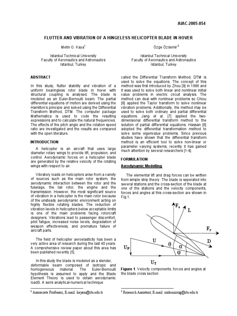 Flutter and Vibration of A Hingeless Helicopter Blade in Hover PDF
