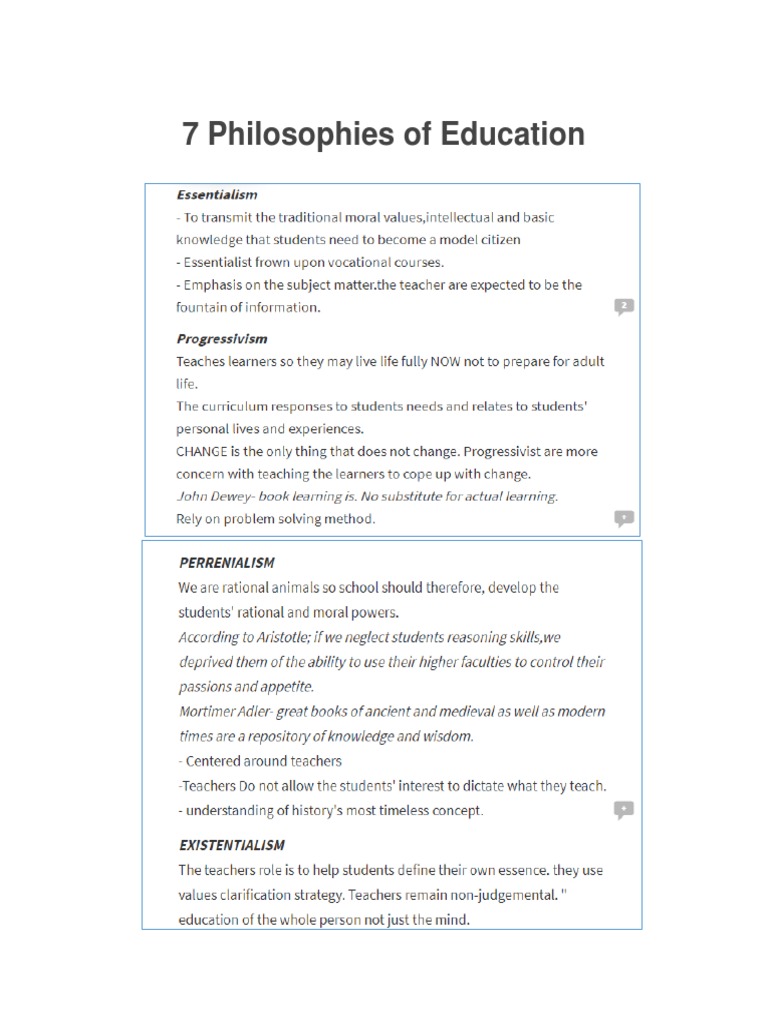 7 Philosophies of Education PDF Philosophy Of Education Nonverbal Communication