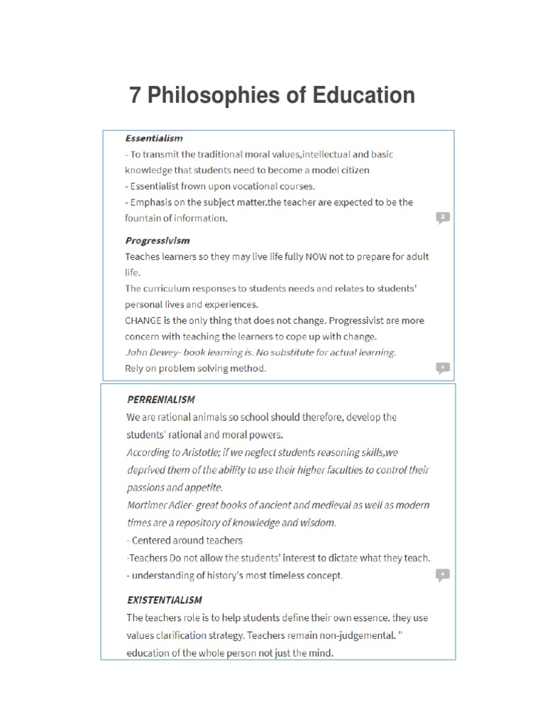 7 Philosophies of Education | PDF | Philosophy Of Education | Nonverbal ...