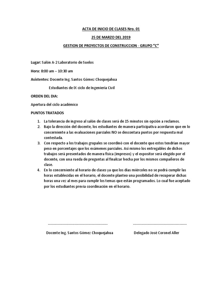 Acta de Inicio de Clases 2019 | PDF | Arte