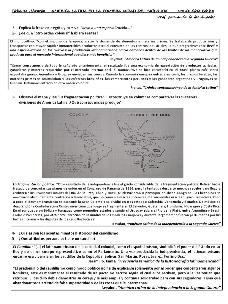 América Latina en el Siglo XIX: Contexto y Caudillismo | PDF | America ...