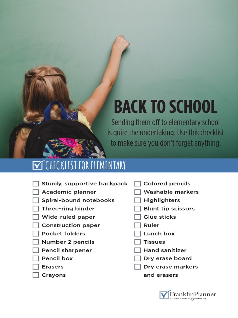 Back To School: Checklist For Elementary | PDF | Laptop | Pencil