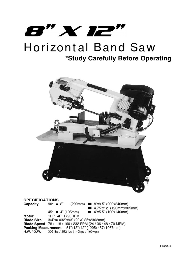 Horizontal Band Saw PDF Belt (Mechanical) Screw