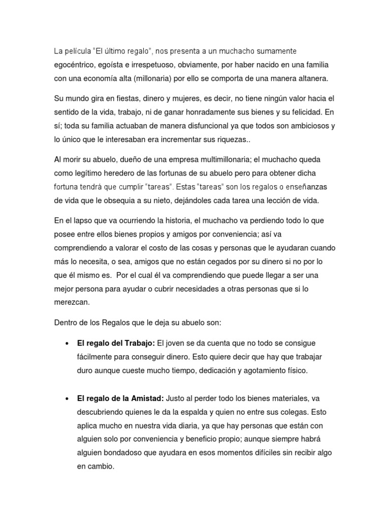 El Ultimo Regalo (ENSAYO) PDF Felicidad Amor