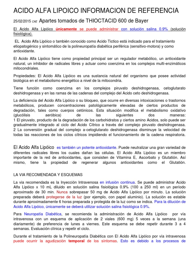 Uso y beneficios del ácido alfa lipoico | PDF | Antioxidante | Metabolismo