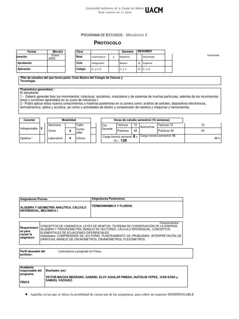 Programa De Estudios De Mecánica Ii Pdf Olas Rotación