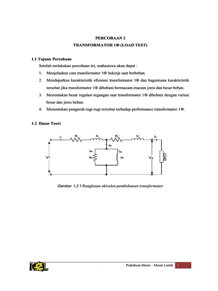 Percobaan 2 Trafo 1 Fasa Load Test PDF | PDF | Sains & Matematika ...